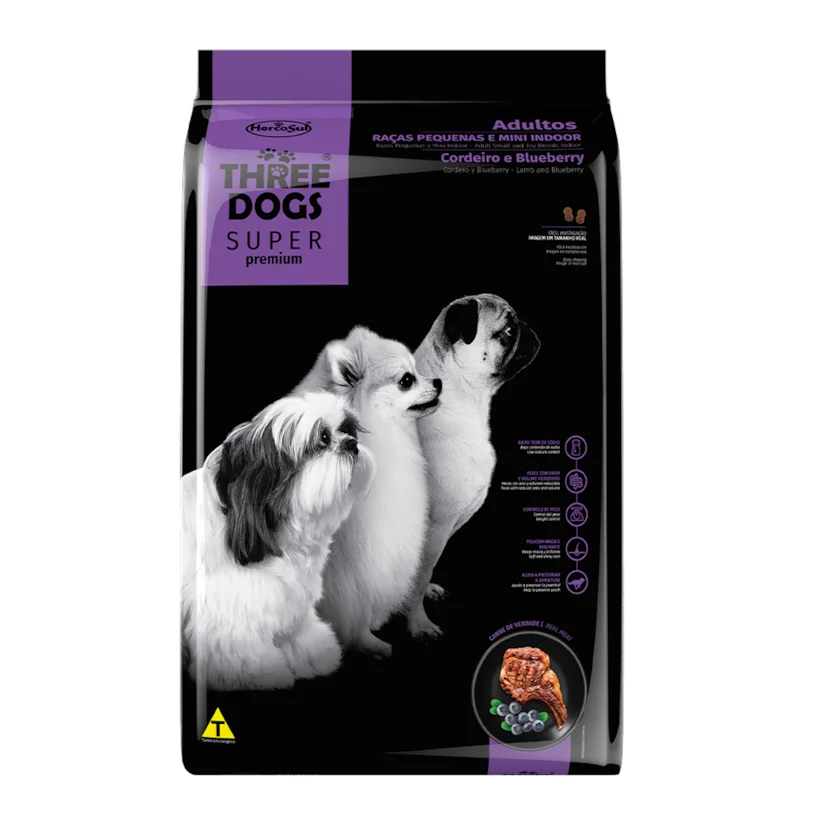 Ração Cães Three Dogs Super Adultos Raças Pequenas e Mini Cordeiro 10,1kg