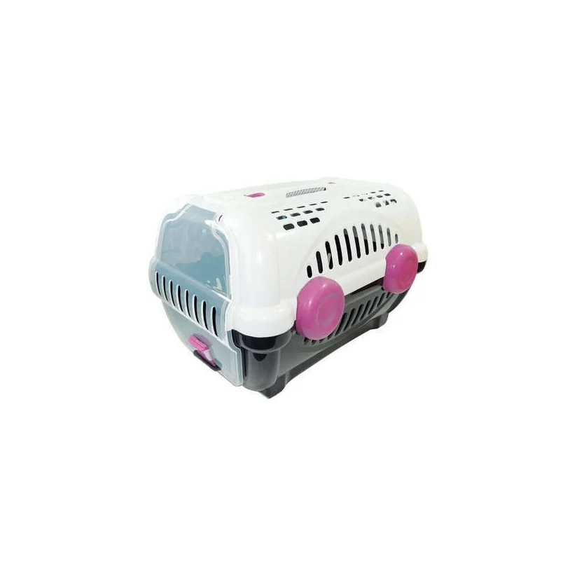Caixa de Transporte Furacão Pet Luxo Branco Com Rosa N1