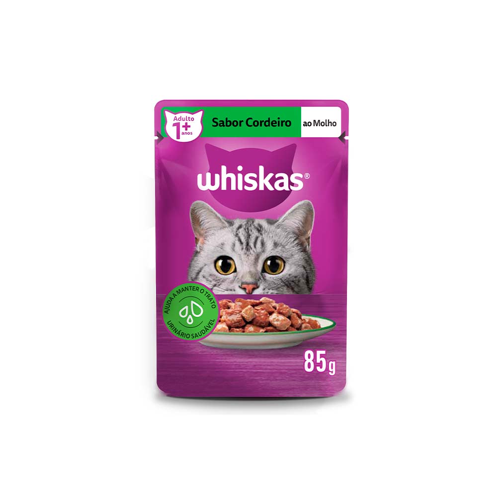 Ração Úmida Whiskas Gatos Adultos Cordeiro Sachê 85g
