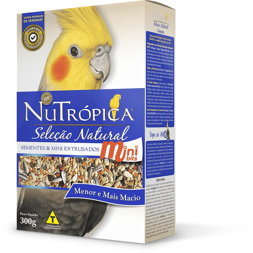 Ração Nutrópica para Calopsita Seleção Natural Sementes e Extrusado Mini Bits
