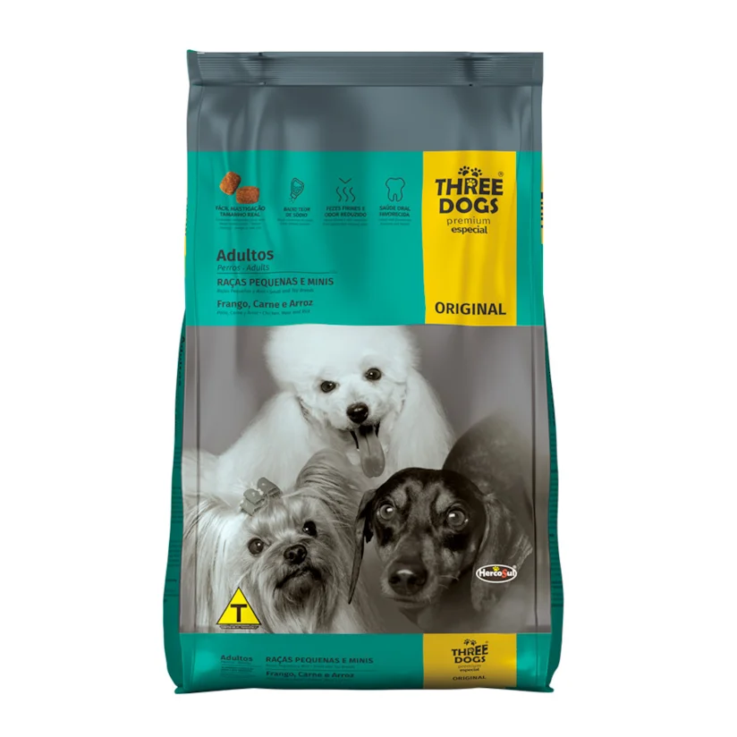 Ração Cães Three Dogs Original Adultos Raças Pequenas e Mini 10,1kg