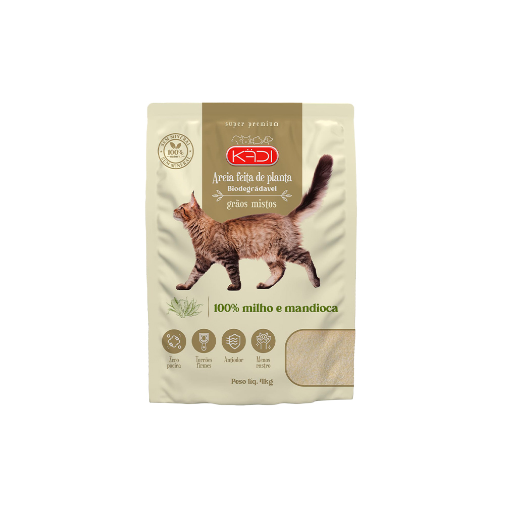 Areia Higiênica Kadi Grãos Mistos Milho e Mandioca para Gatos 4 kg