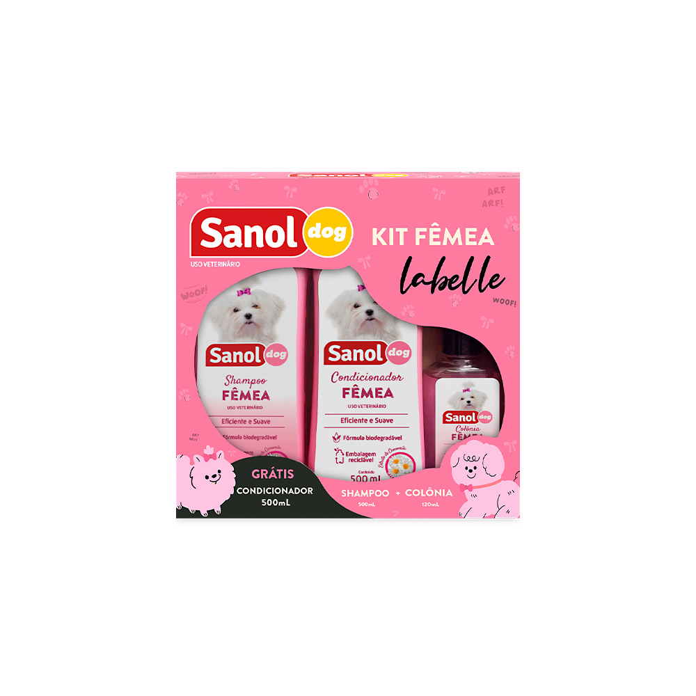 Kit Sanol Dog Shampoo, Condicionador e Colônia para Cães Fêmeas