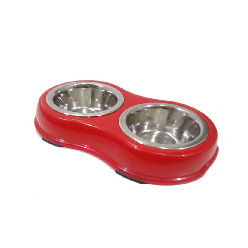 Comedouro Cães The Pets Inox Duplo Vermelho 230ml e cada
