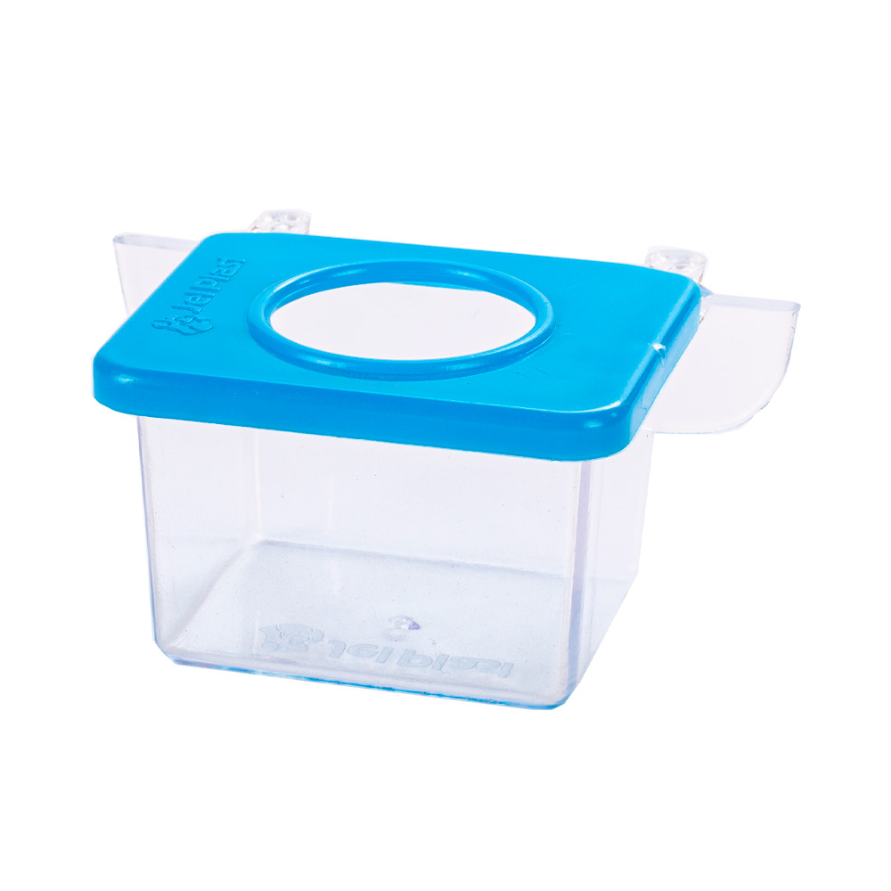 Comedouro Jel Plast Pet Piu 1 Furo com Gancho Cristal Azul para Pássaros - 30ml