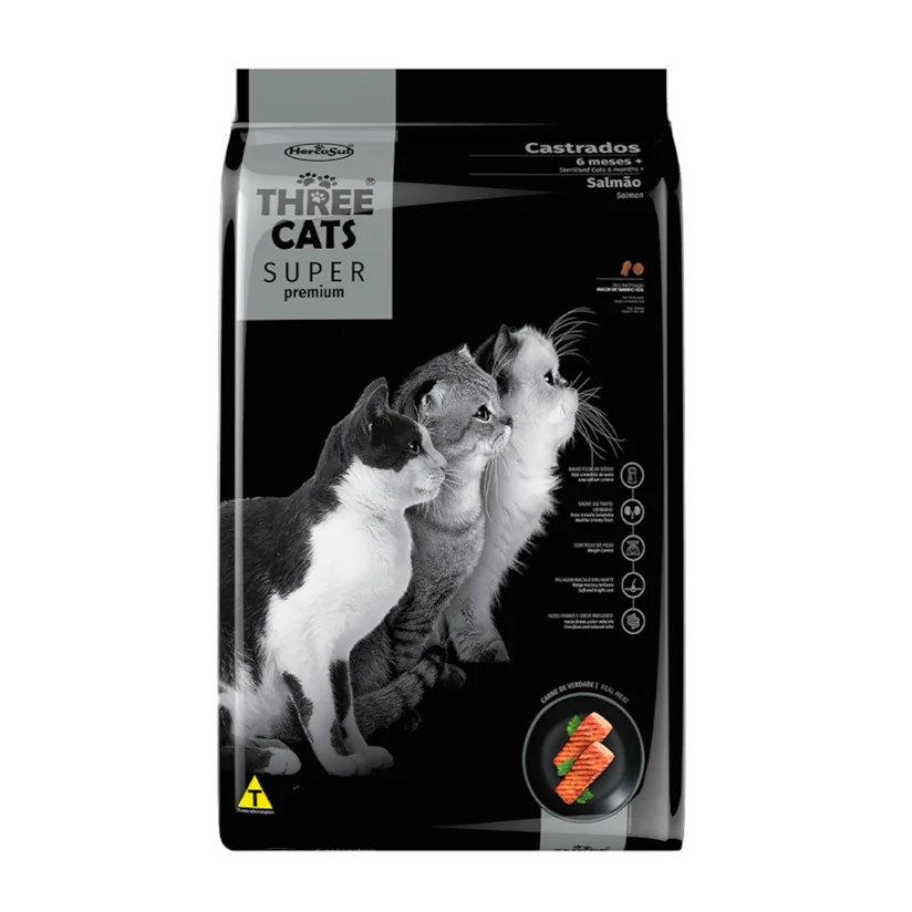 Ração Gatos Three Cats Super Castrados Salmão 10,1kg