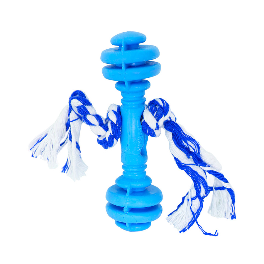 Brinquedo Furacão Pet Halteres de Borracha Maciça Azul com Corda para Cães