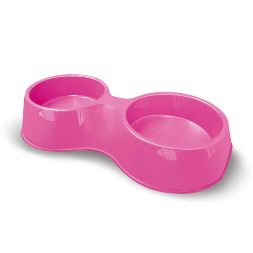 Comedouro Cães Furacão Pet Plástico Pop Duplo Rosa 2000ml