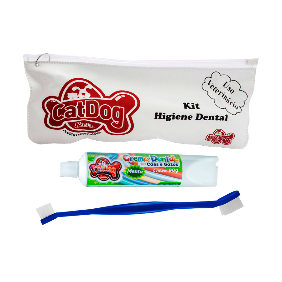 Conjunto de Higiene Dental Cat Dog Creme Dental Menta e Escova de Cabo Longo - Cores Sortidas