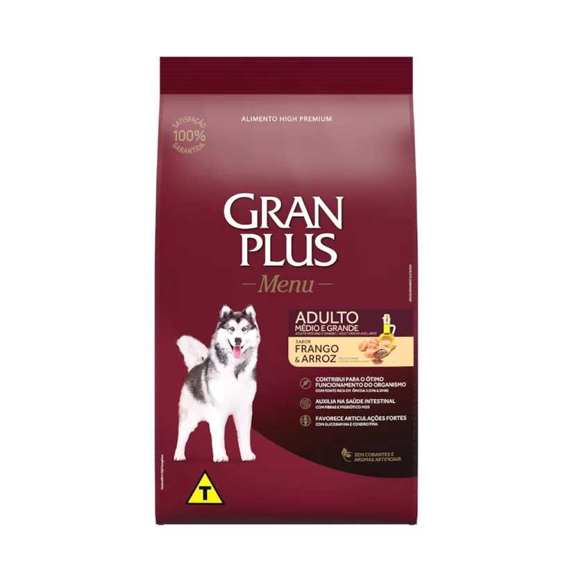 Ração Gran Plus Menu Cães Adultos Raças Médias e Grandes Frango e Arroz 15kg
