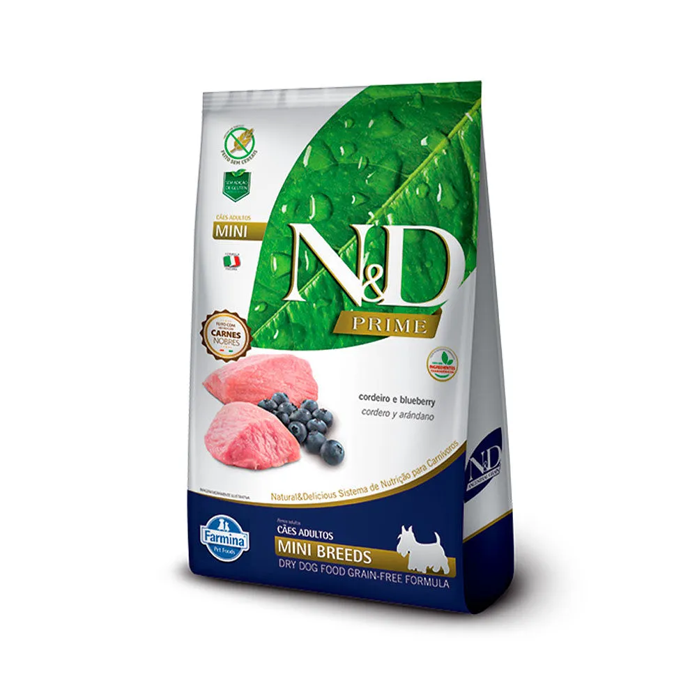 Ração Farmina N&D Prime para Cães Adultos de Raças Pequenas Sabor Cordeiro e Blueberry
