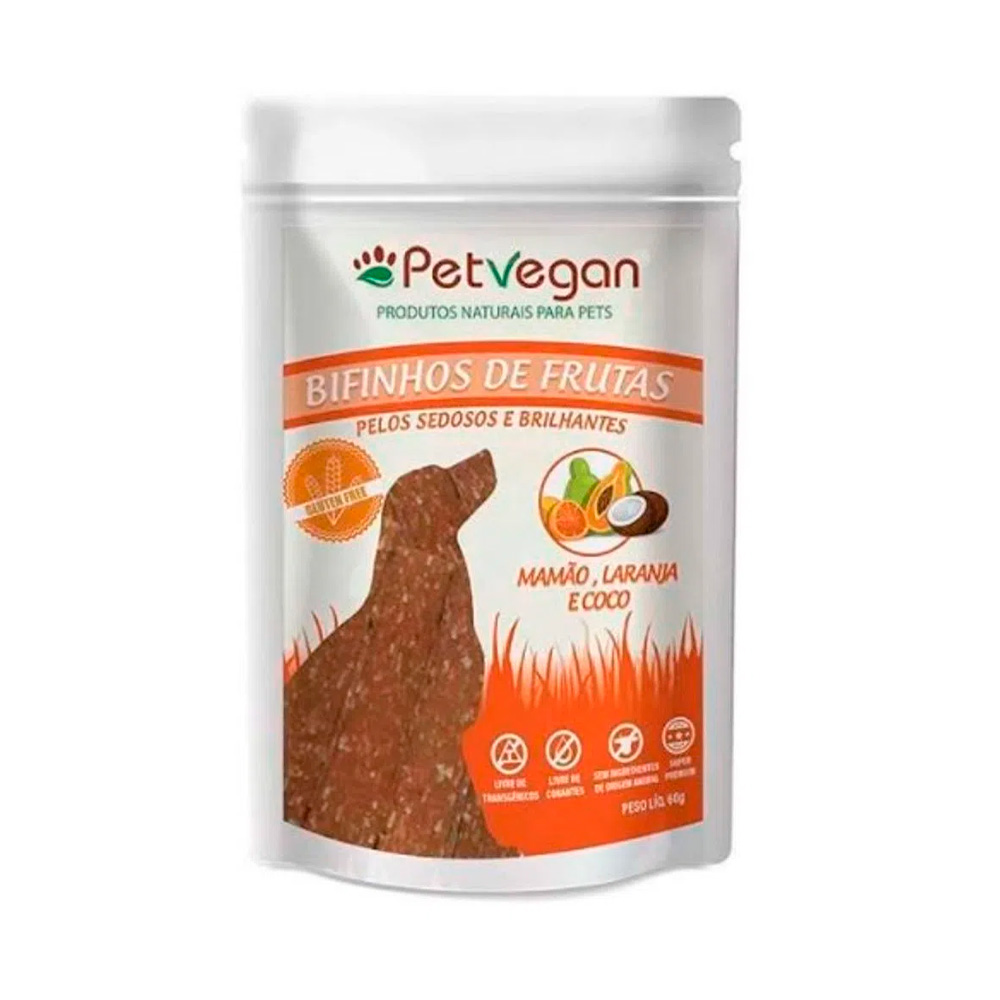 Bifinho PetVegan Pelos Sedosos e Brilhantes para Cães Sabor Mamão, Laranja e Coco