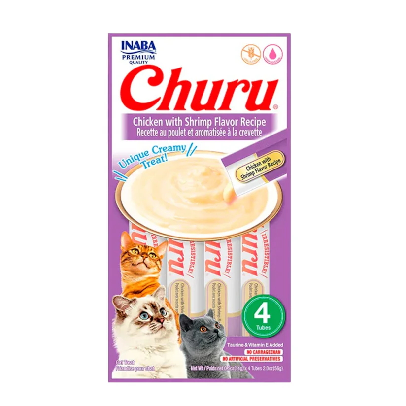 Purê Churu Petisco Cremoso para Gatos Galinha com Camarão 56g