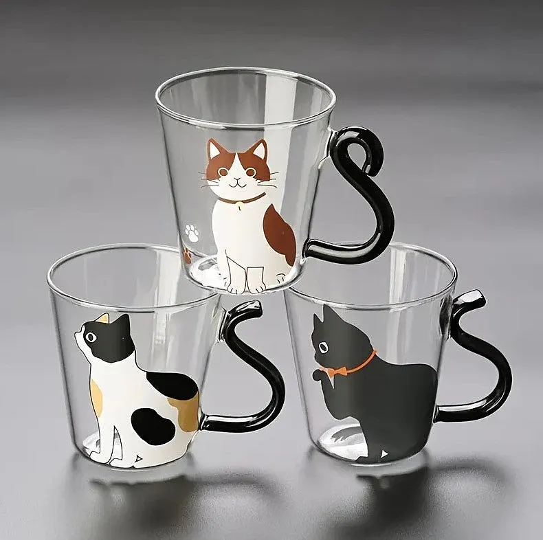 Caneca de Vidro Caprichosa com um Design de Gato Fofo