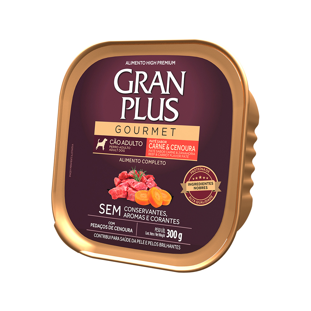 Ração Úmida GranPlus Gourmet Patê Sabor Carne e Cenoura para Cães Adultos 300 g