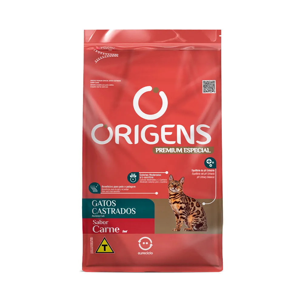 Ração Origens para Gatos Castrados Sabor Carne