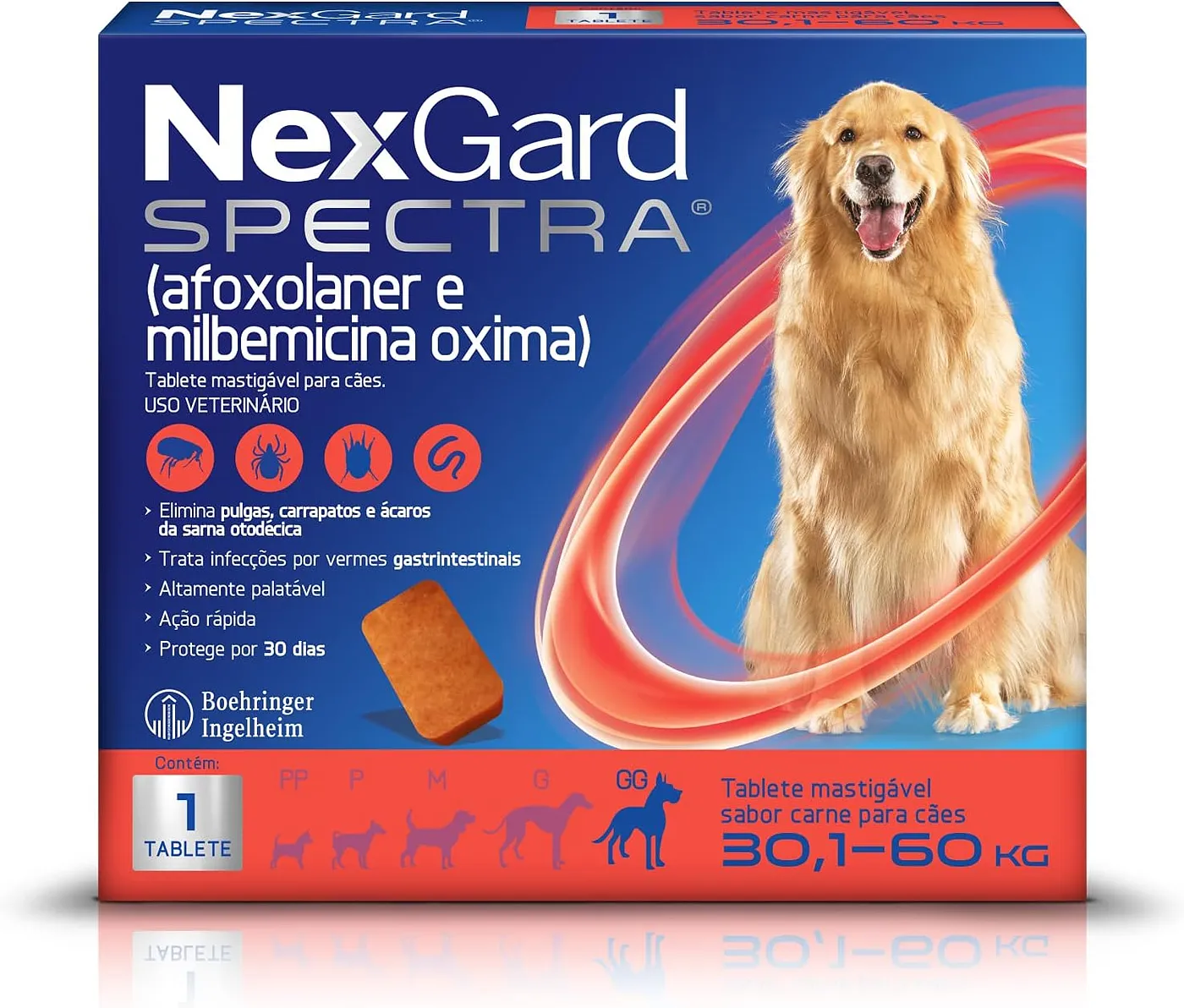NexGard Spectra Antipulgas e Carrapatos e Vermífugo para Cães de 30,1 a 60kg - 1 tablete
