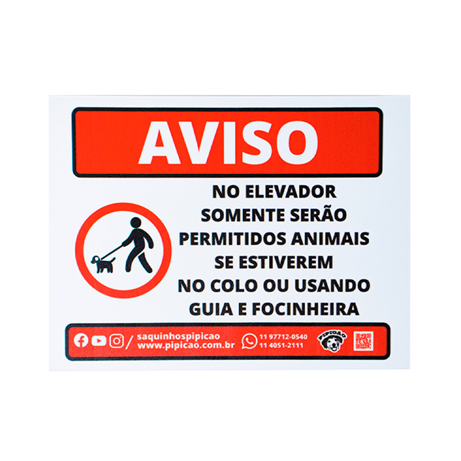 Placa Pipicão Aviso para Elevador