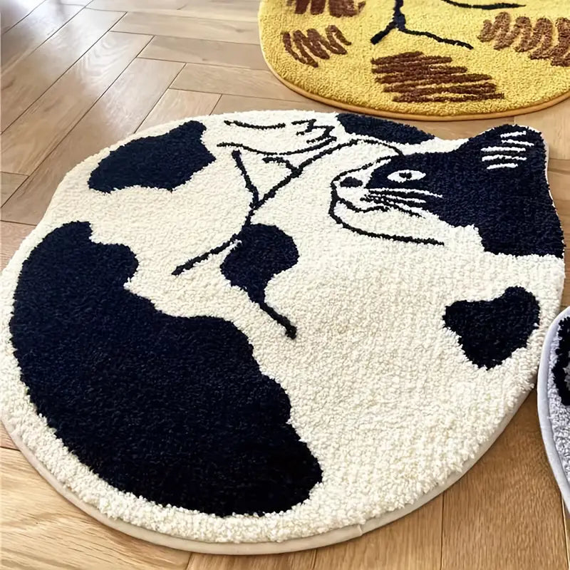 Tapete de Banho Antiderrapante de Poliéster Tufado com Design de Gato