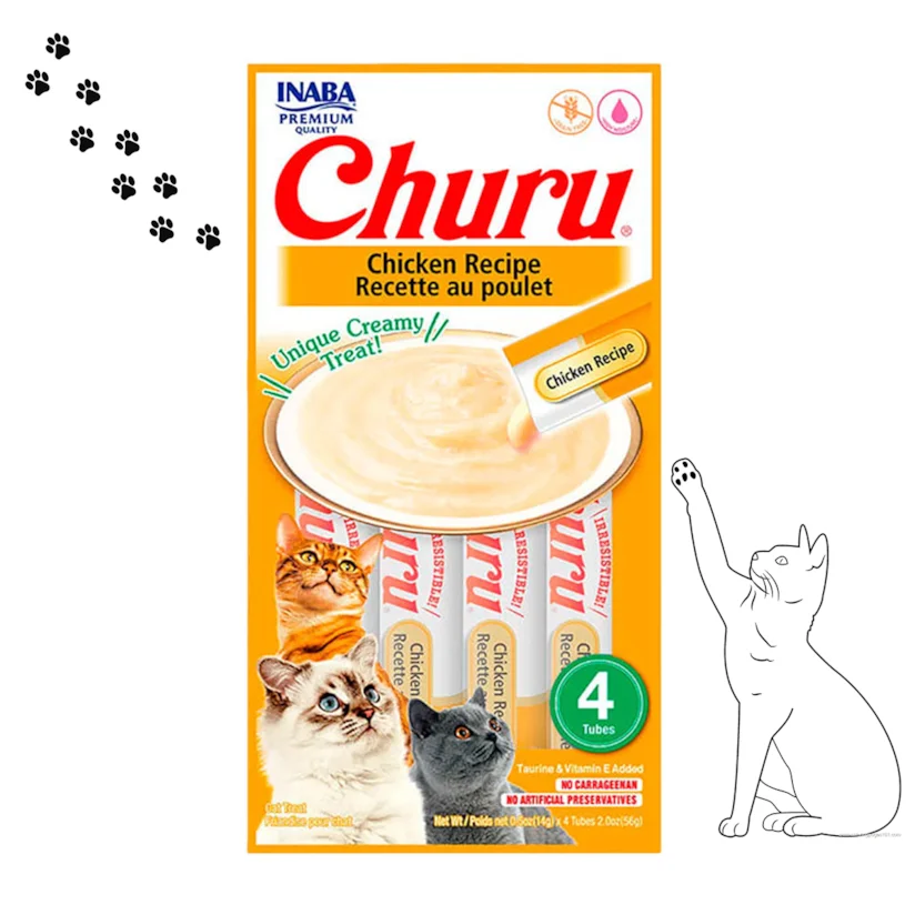 Purê Churu Petisco Cremoso para Gatos Galinha 56g Kit 5 Unidades