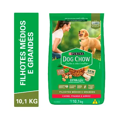 Ração Dog Chow para Cães Filhotes de Porte Médio e Grande Sabor Carne, Frango e Arroz