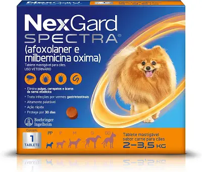 NexGard Spectra Antipulgas e Carrapatos e Vermífugo para Cães de 2 a 3,5kg - 1 tablete