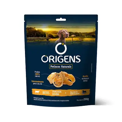 Petisco Origens Bites Traquéia Bovina para Cães 200g